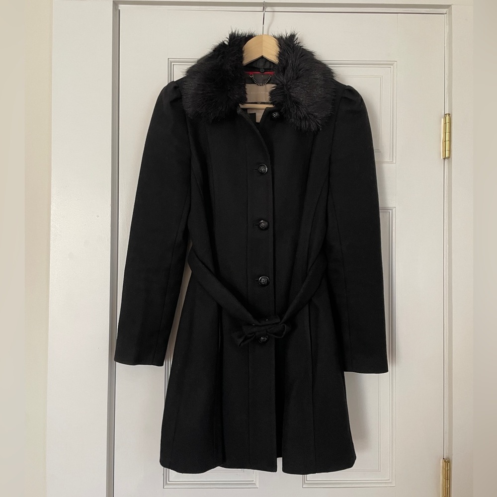 Banana Republic A-Line Black Wool Blend Coat Petite XS